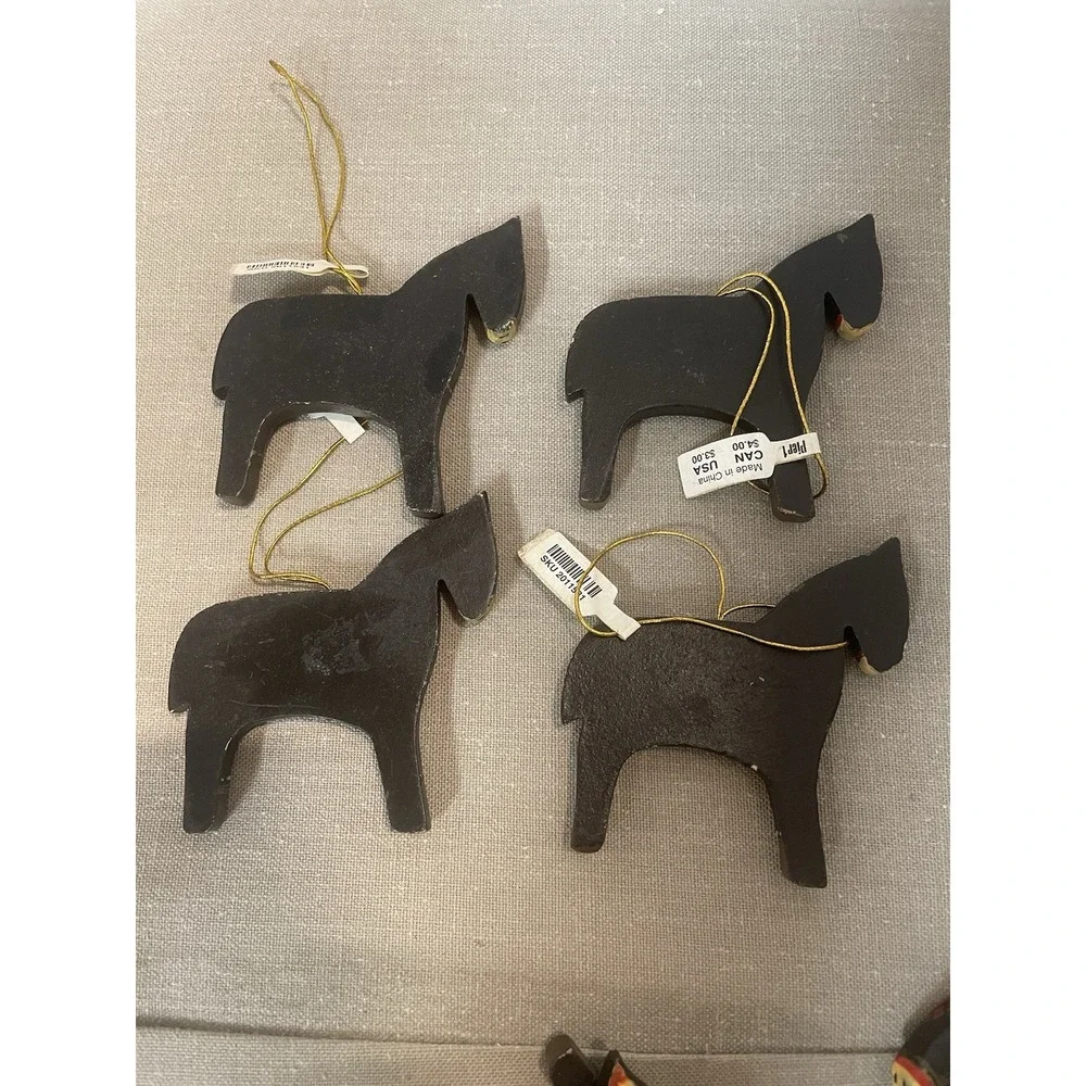 Hand Painted Wooden Boho Horse Christmas Ornaments Pier 1‎ Vintage Set Of 4